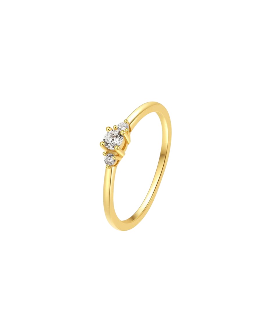 Hey Happiness Slim Trio Ring Gold – 925 Sterling Silber 18k vergoldet mit Zirkonia 57 Weiss Damen