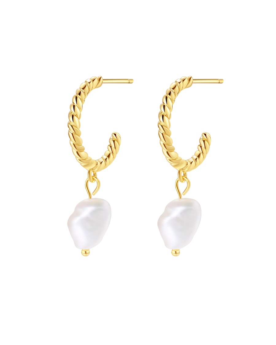 Hey Happiness Gedrehte Creolen mit Perlenanhänger, 925 Silber Gold Damen