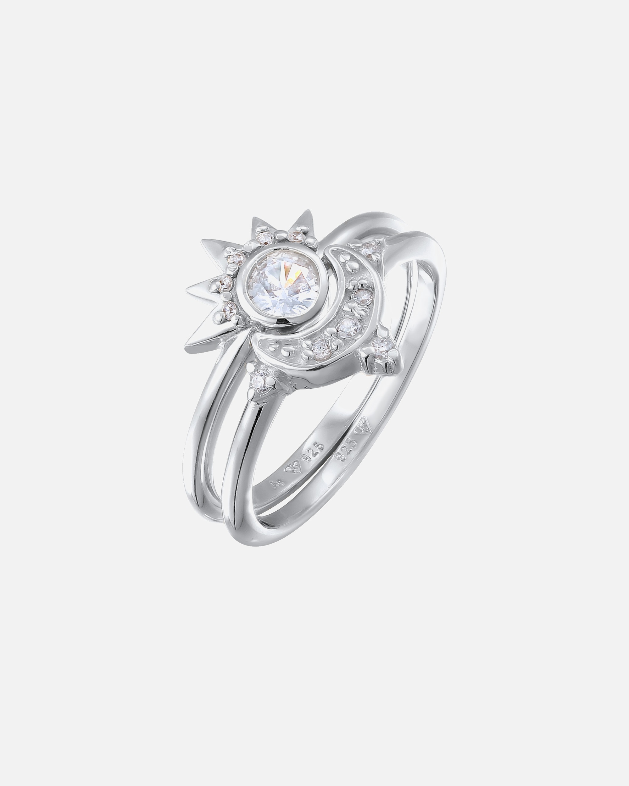Ring für Weiblich Elli Set Mond Sonne Zirkonia 925 Sterling Silber vergoldet 52