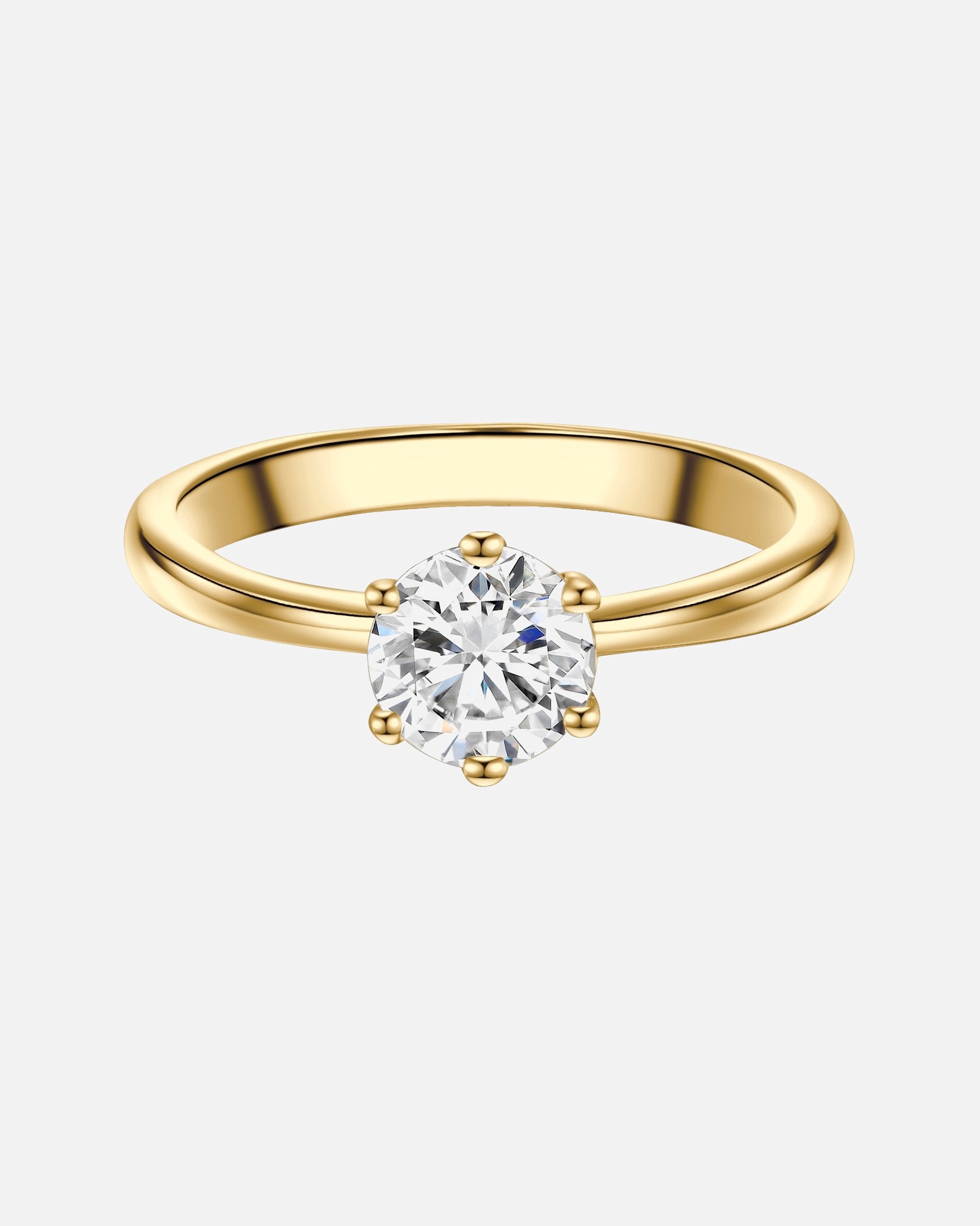 Ring für Weiblich Trilani Solitärring aus Sterling Silber in Gelbgold mit Zirkonia 56
