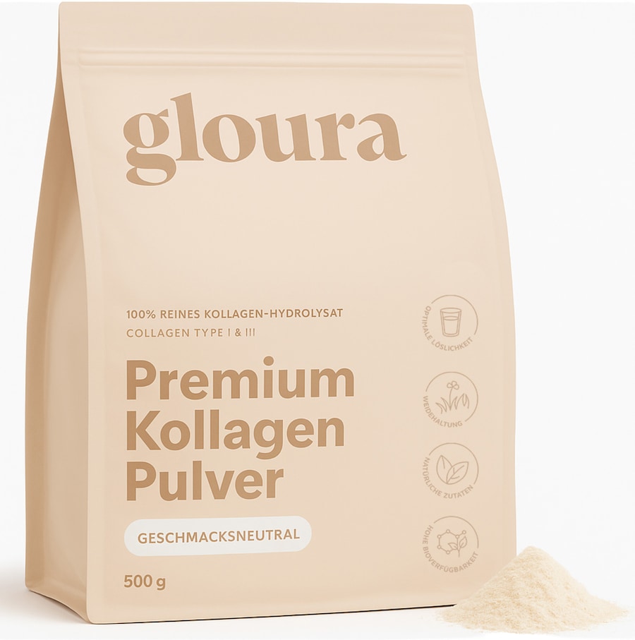 Gloura Premium Kollagen Hydrolysat Pulver (Typ 1 & 3) - Geschmacksneutral Geschmacksneutral, 1x 500g 500 g