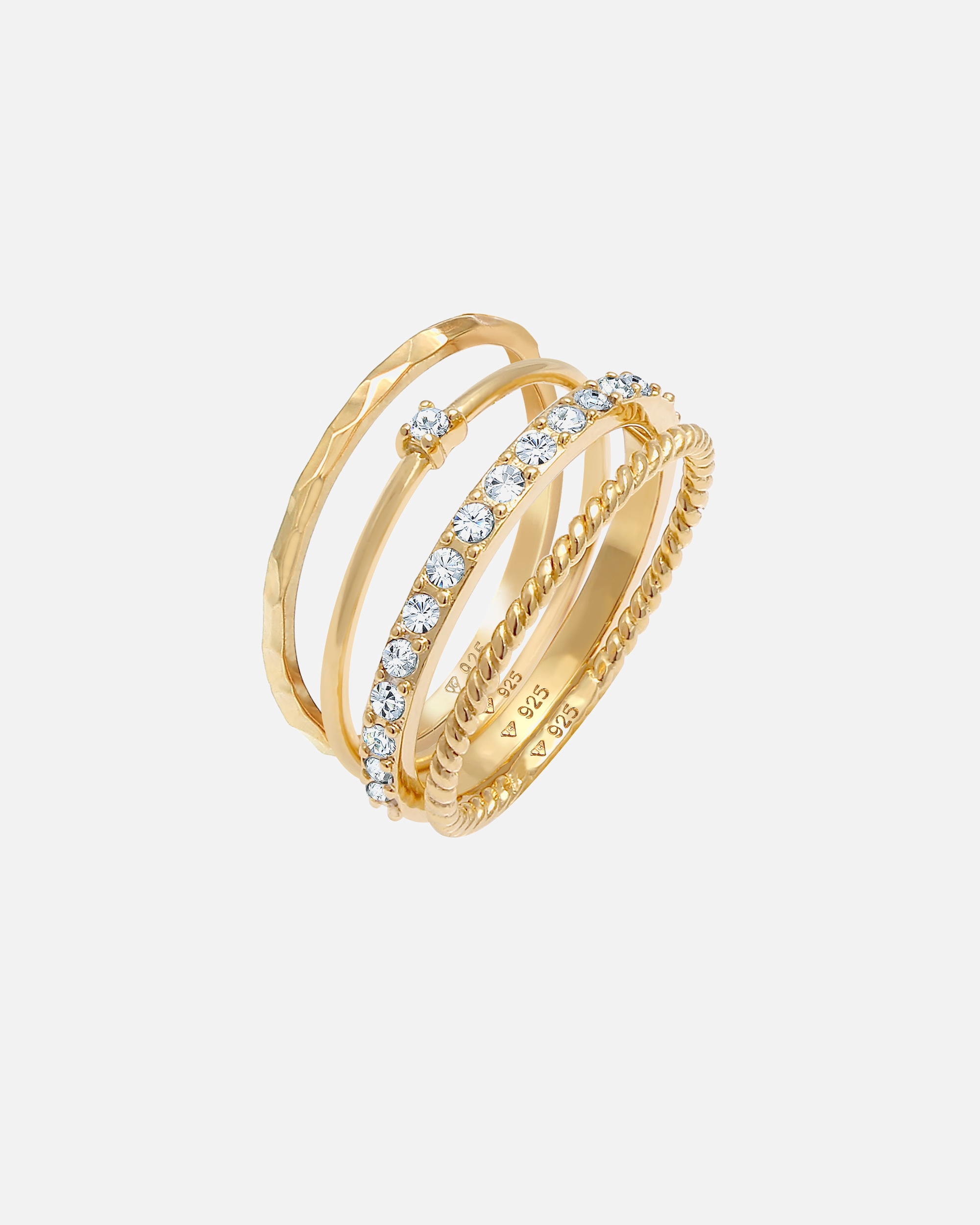 Ring für Weiblich Elli Stapelring Gedreht 4er Set 925 Silber, mit Kristallen von Swarovski® 52