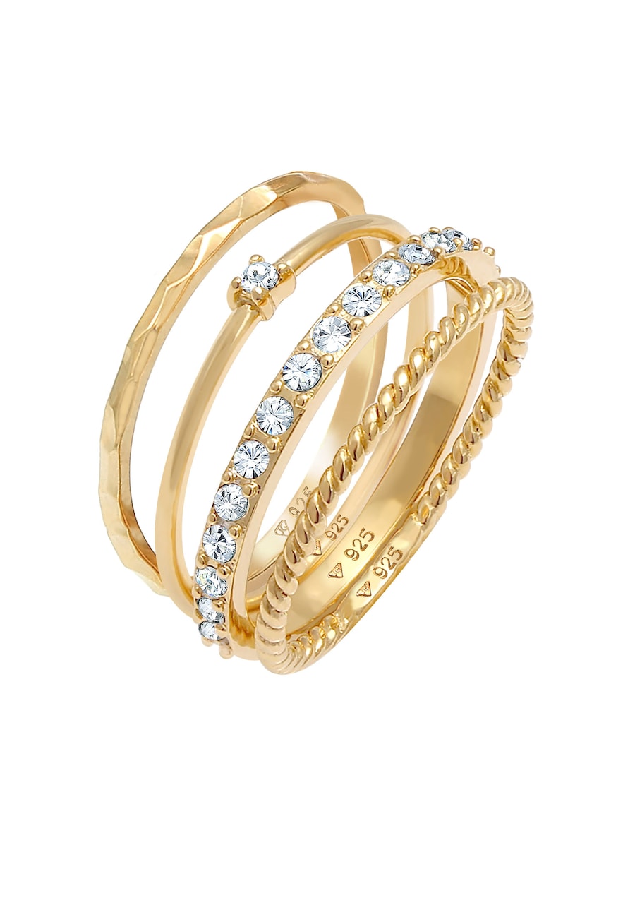 Elli Stapelring Gedreht 4er Set 925 Silber, mit Kristallen von Swarovski 56 Damen