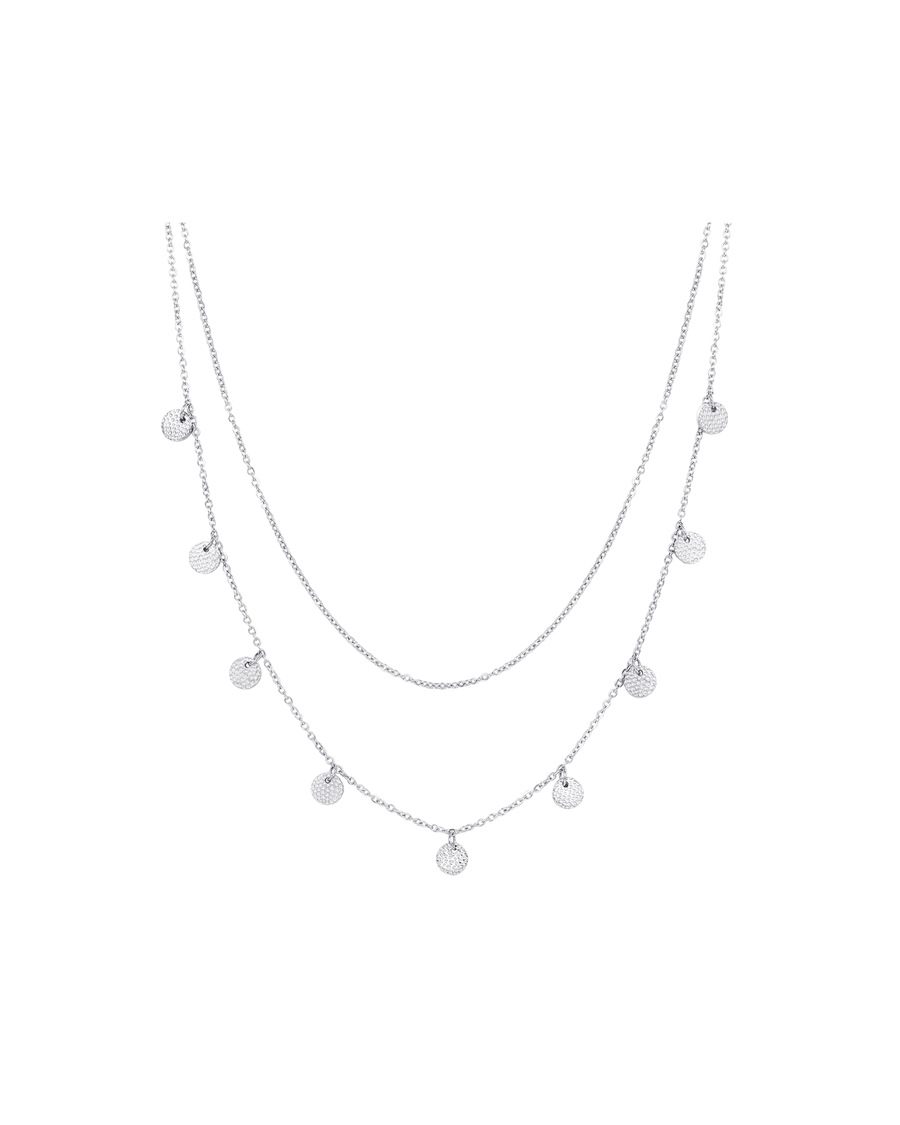 Hey Happiness Zweireihige Kette mit Plättchen aus Edelstahl Silber Damen