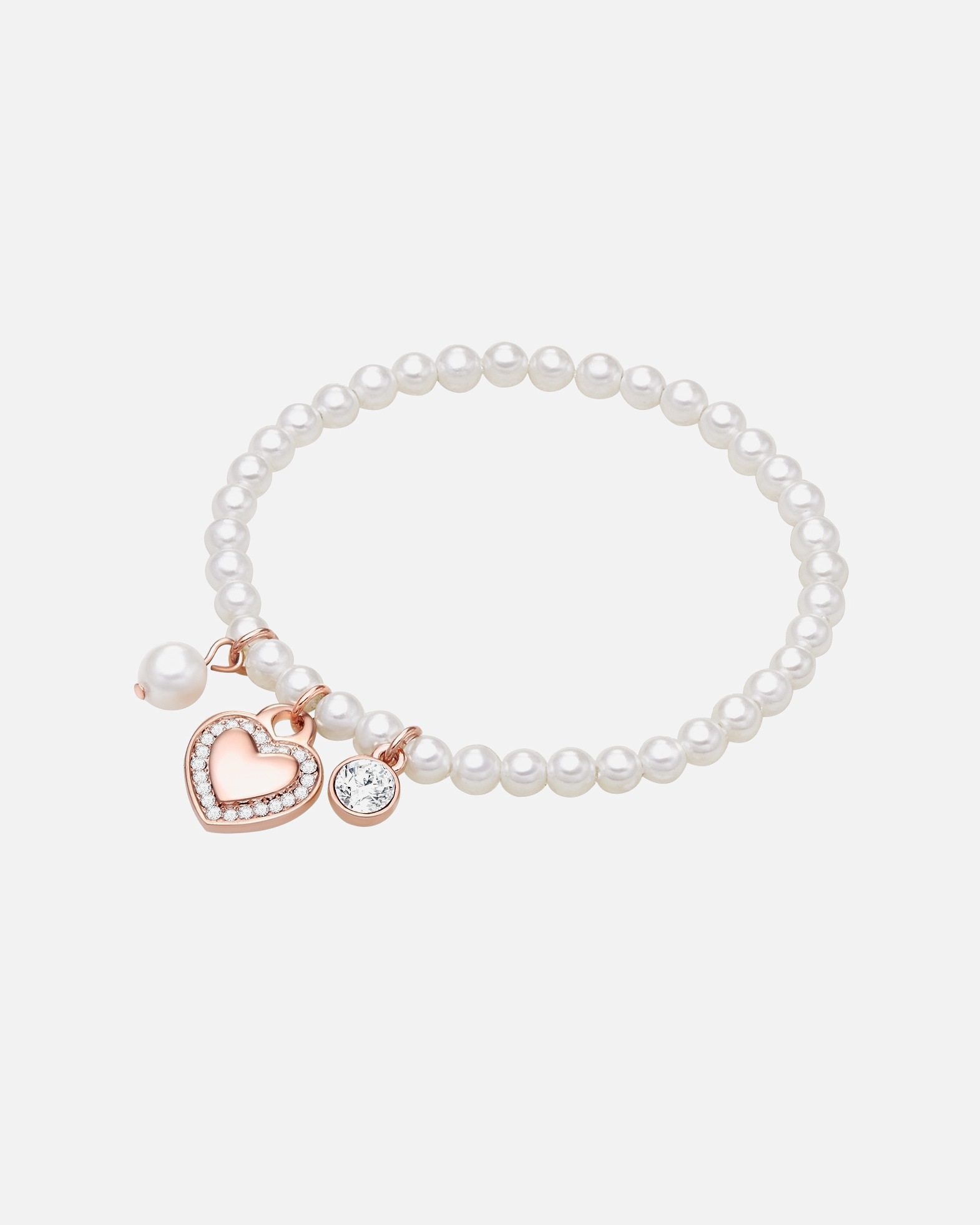Armband für Weiblich Lulu & Jane Perlen-Armband Herz Metall-Legierung Crystal Muschelkernperle in Roségold 18,0 cm