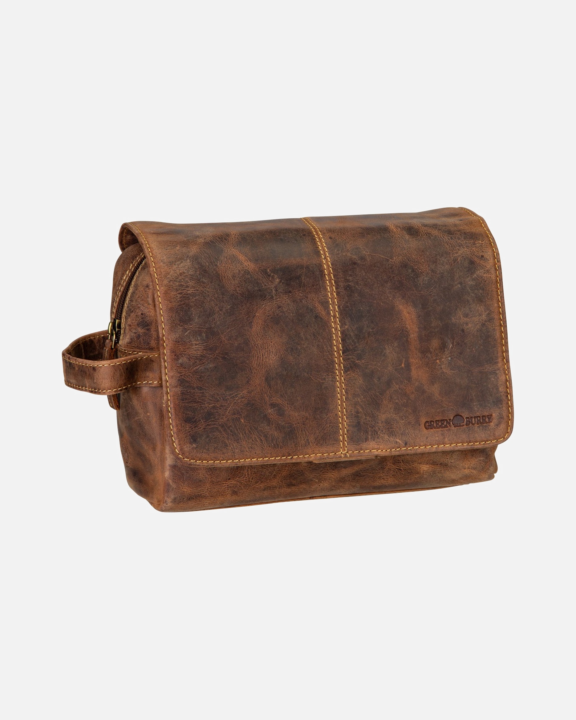 Kulturtasche für Männlich Greenburry Kulturbeutel Vintage 1737M Leder Sattelbraun