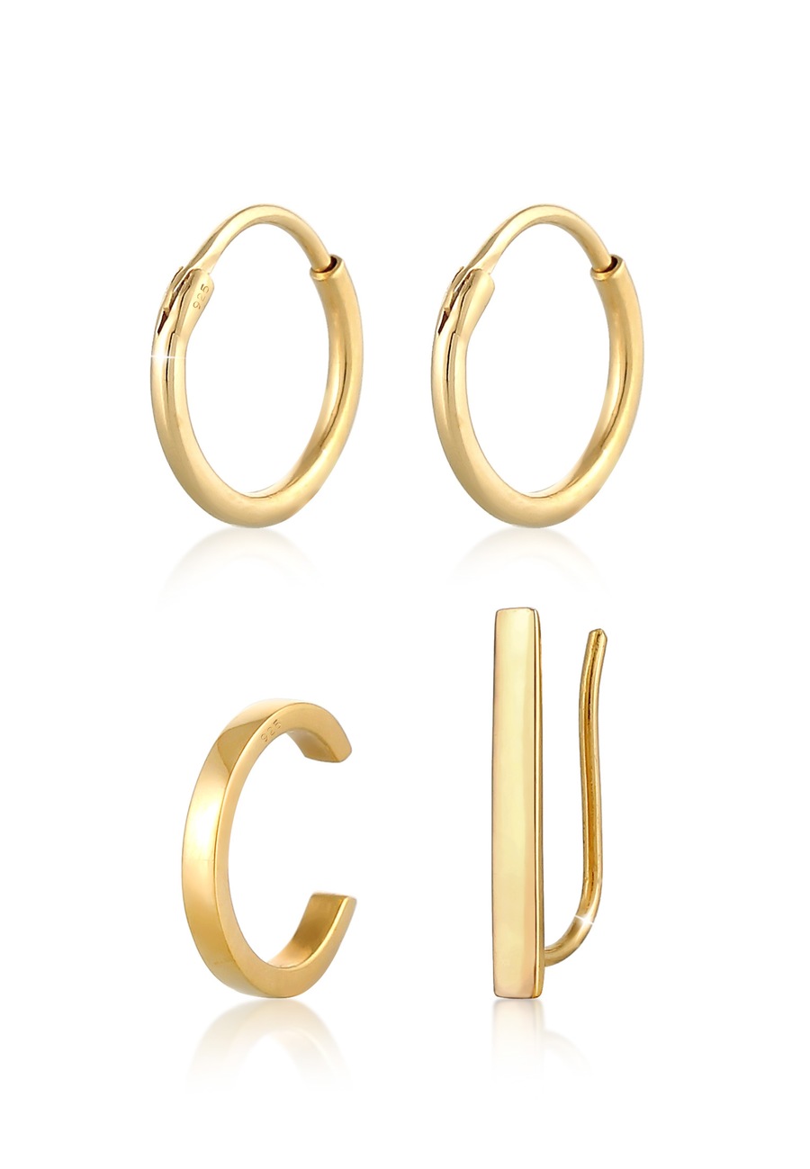 Elli Basic Set Creolen Earclimber Earcuff 925 Silber OneSize Damen
