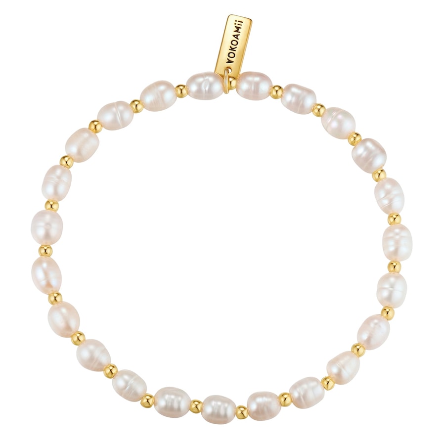 Yokoamii Perlen-Armband aus Messing in Gelbgold mit Süßwasser-Zuchtperle 16,0 - 21,0 cm, flexibel einstellbar Damen