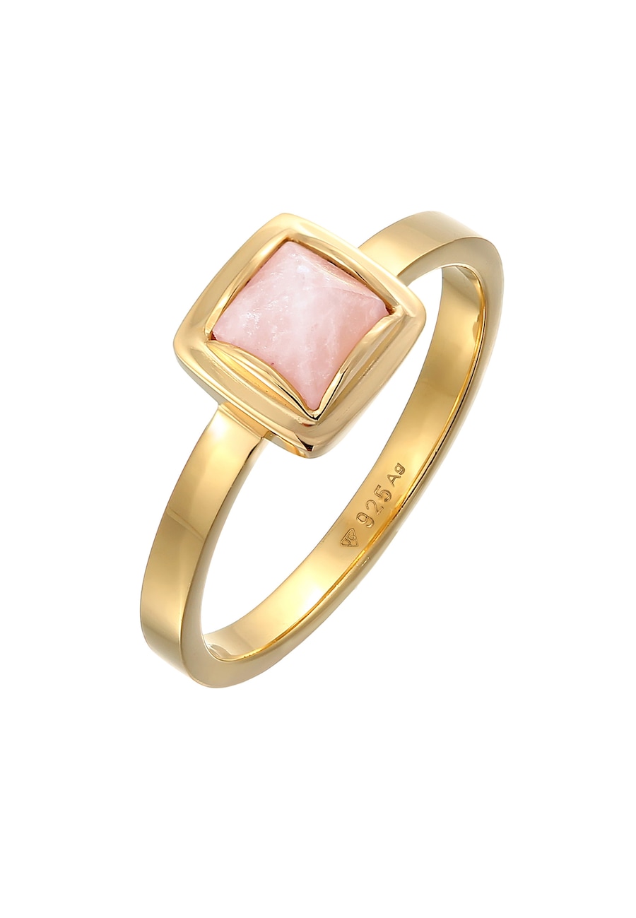 Elli PREMIUM Ring Solitär Rosa Quarz Pyramid 925 Silber vergoldet 54 Damen