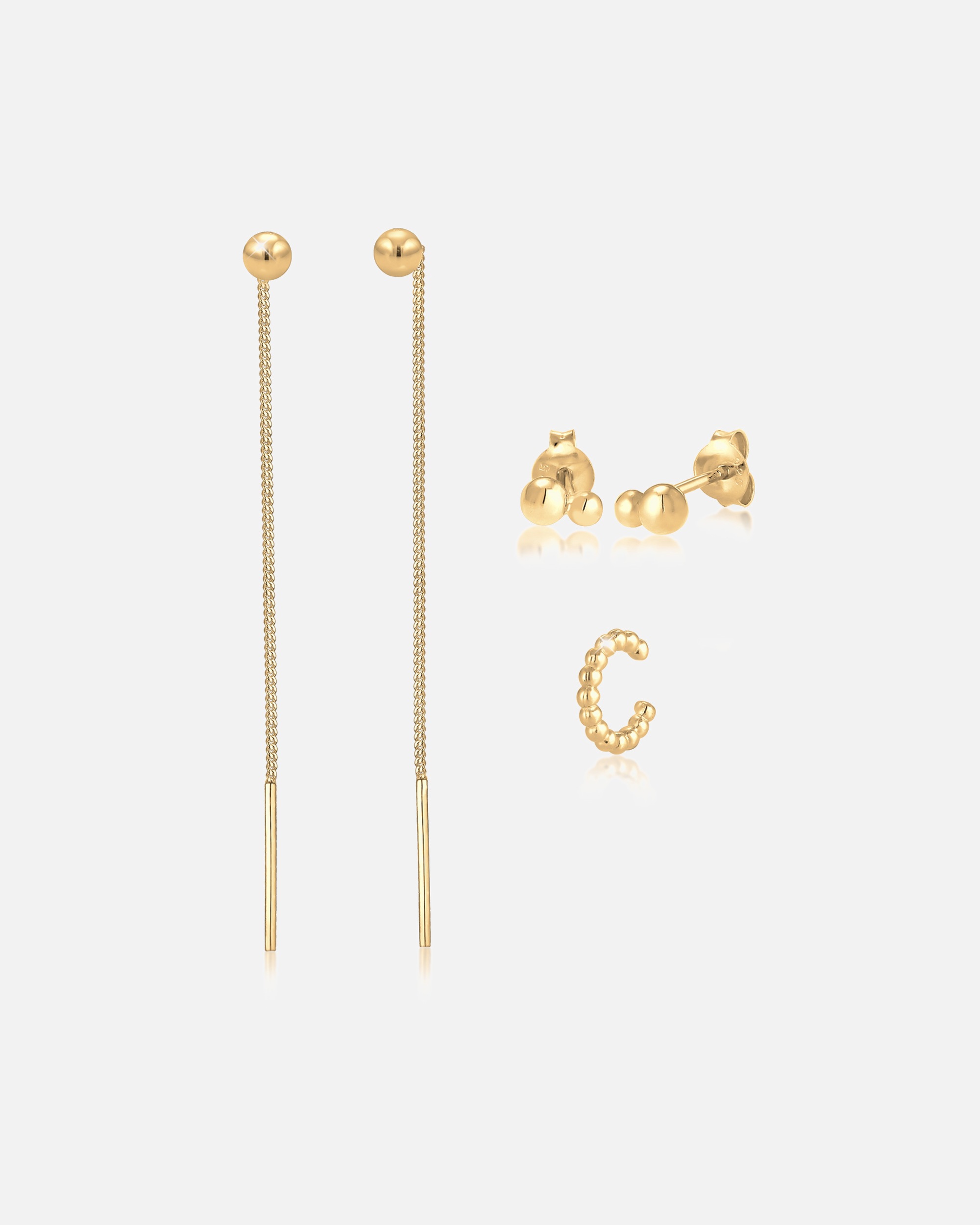 Ohrringe für Weiblich Elli 3er Set Durchziehen Earcuff Kugel Geo 925 Silber goldfarben