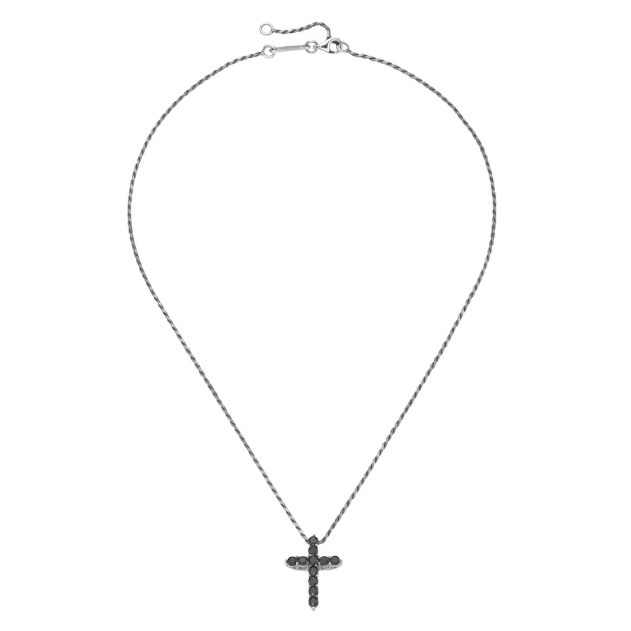 Giorgio Martello Milano Kette mit Anhänger Kreuz, schwarze Spinelle, Silber 925 45 cm Schwarz