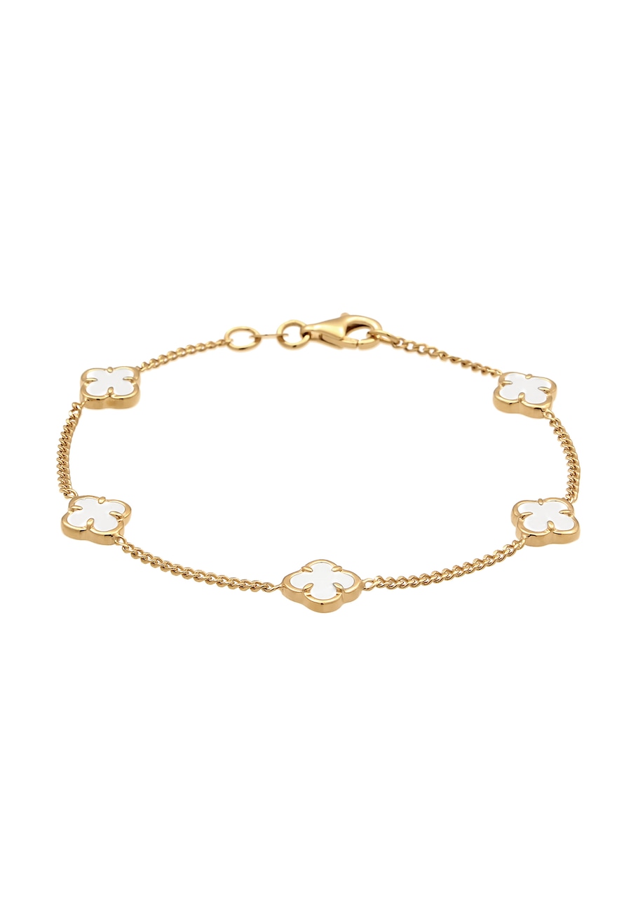 Elli Kleeblatt Emaille Weiß 925 Sterling Silber vergoldet 17 Damen