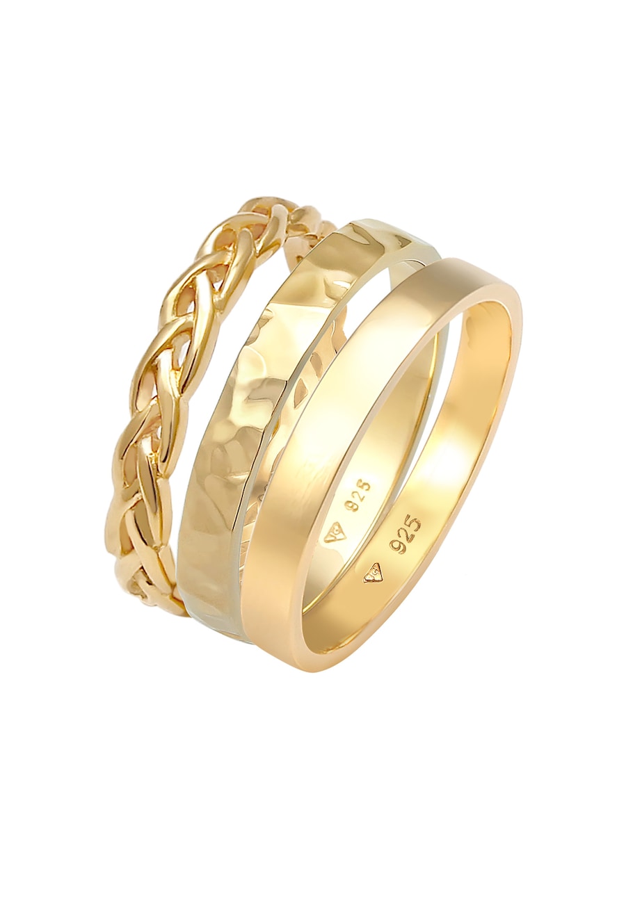 Elli Ring Bandring Zopfmuster Hammerschlag 3er Set 925 Silber 56 Damen
