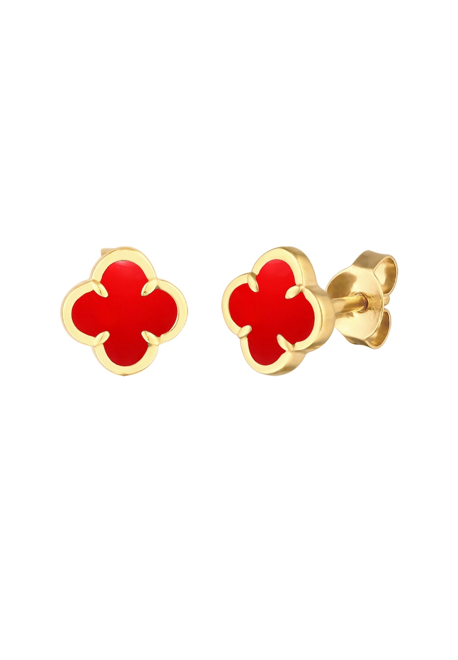 Elli Ohrstecker Kleeblatt Emaille 925 Sterling Silber Rot Damen