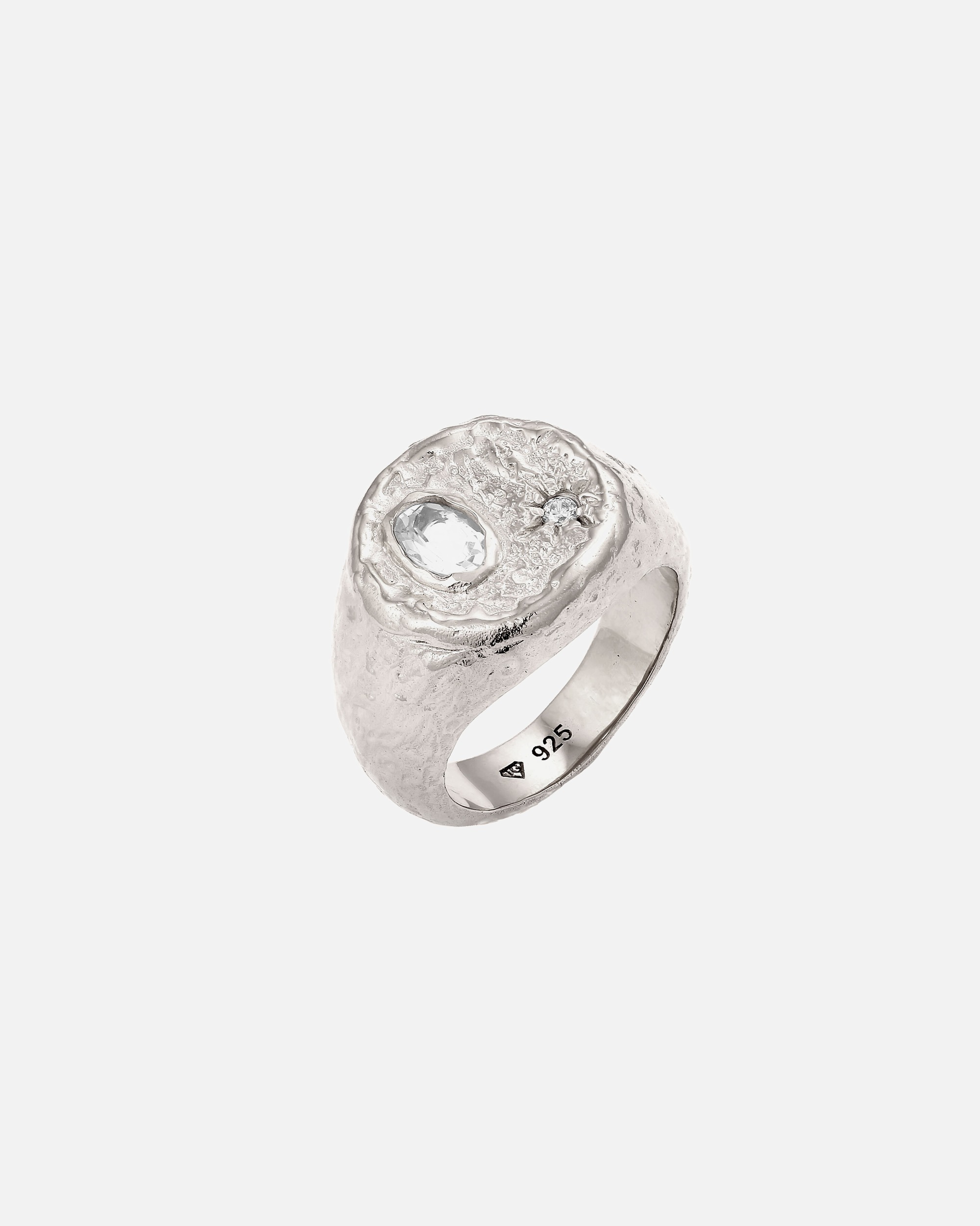 Ring für Weiblich Haze & Glory Default Brand Line Siegelring Sonne Topas Weiß 925 Sterling Silber 56