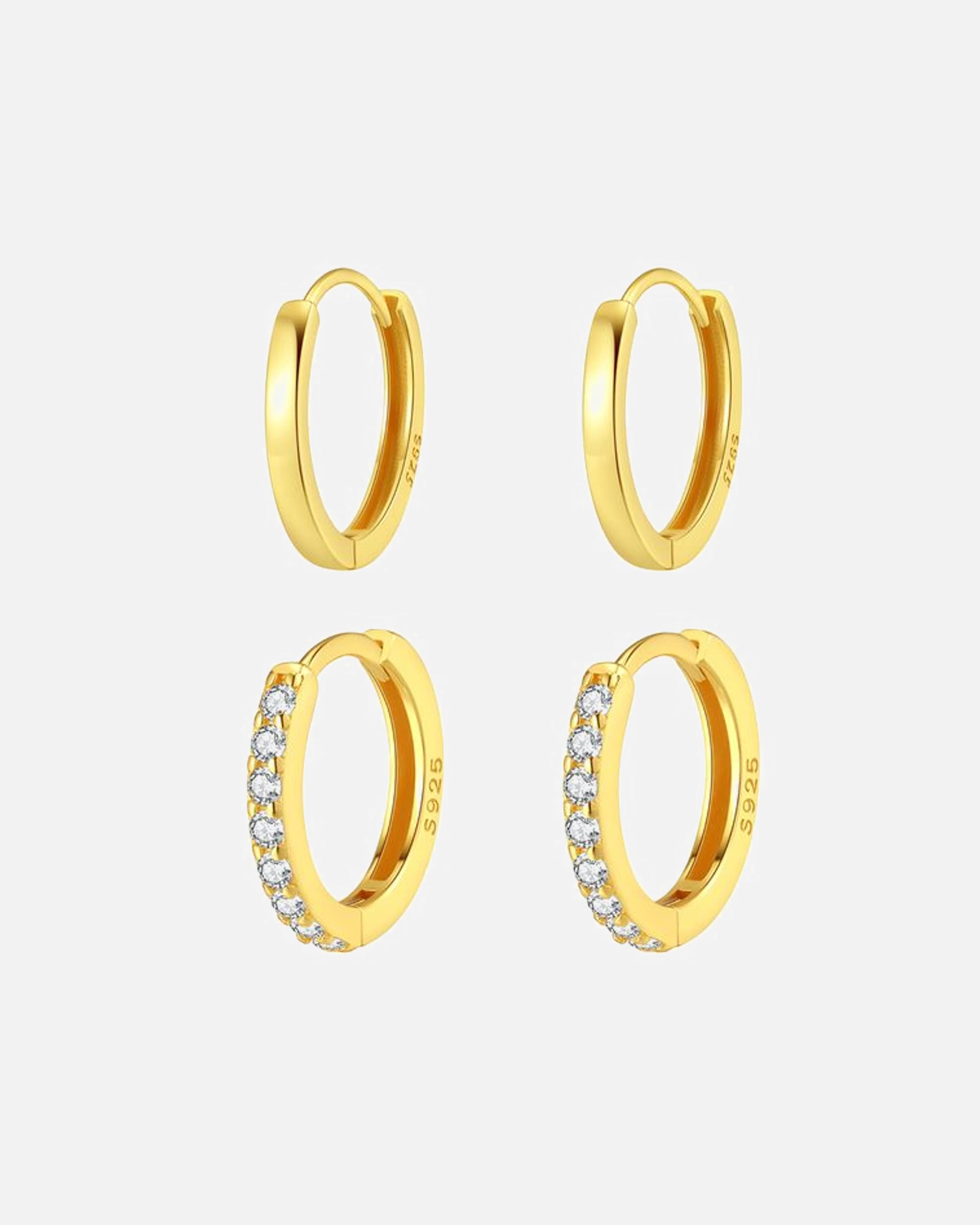 Ohrringe für Weiblich Hey Happiness Default Brand Line Classic Band & Zirkonia-Creolen-Set aus 925er Sterlingsilber Gold