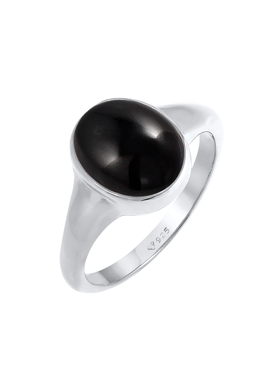 Elli Pierścień Owalny sygnet damski z kamieniem szlachetnym Onyx pozłacane srebro 925 Sterling Silver 52 mm Damen