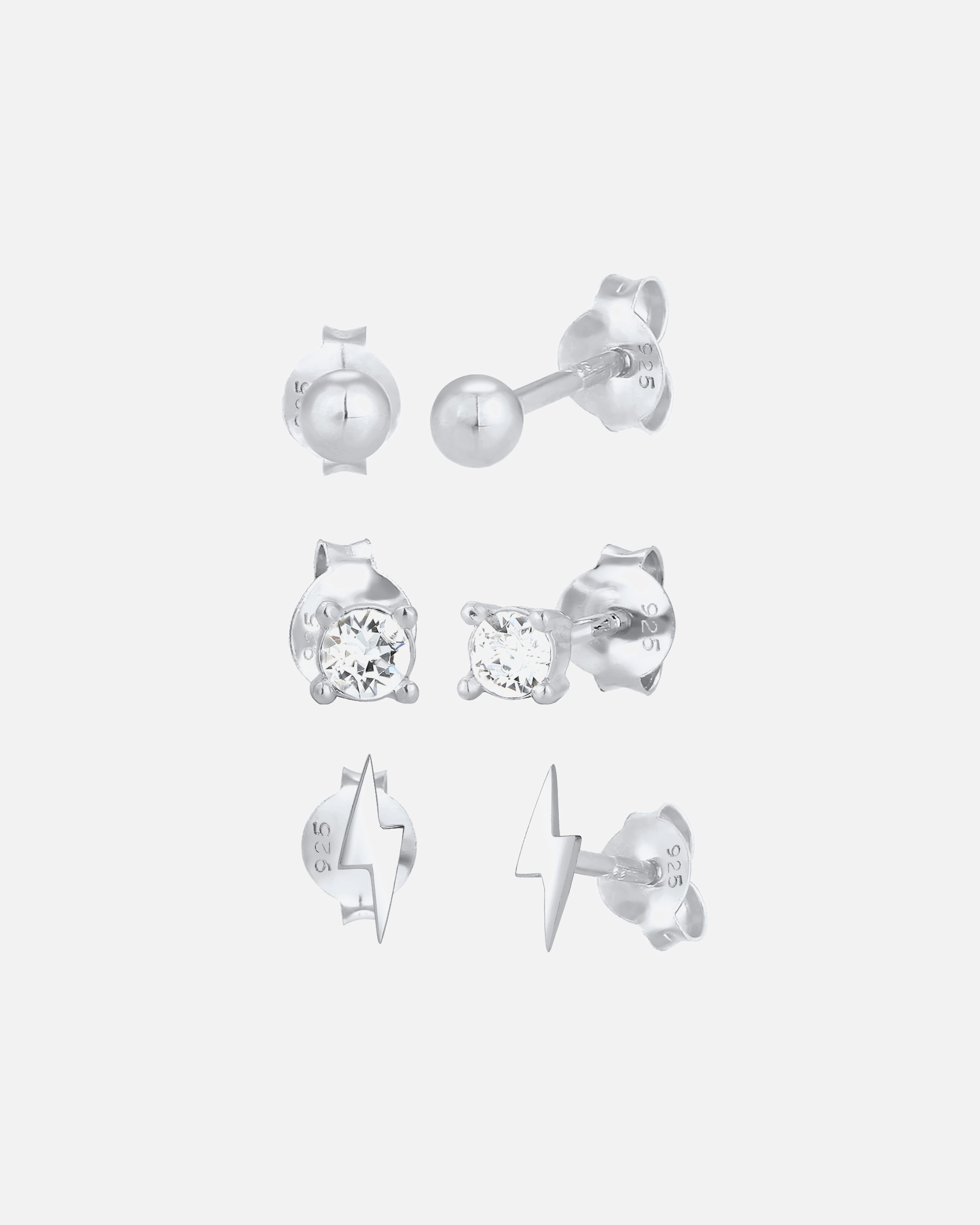 Ohrringe für Weiblich Elli Stecker Kugel Blitz 3er Set 925 Silber, mit Kristallen von Swarovski® silberfarben