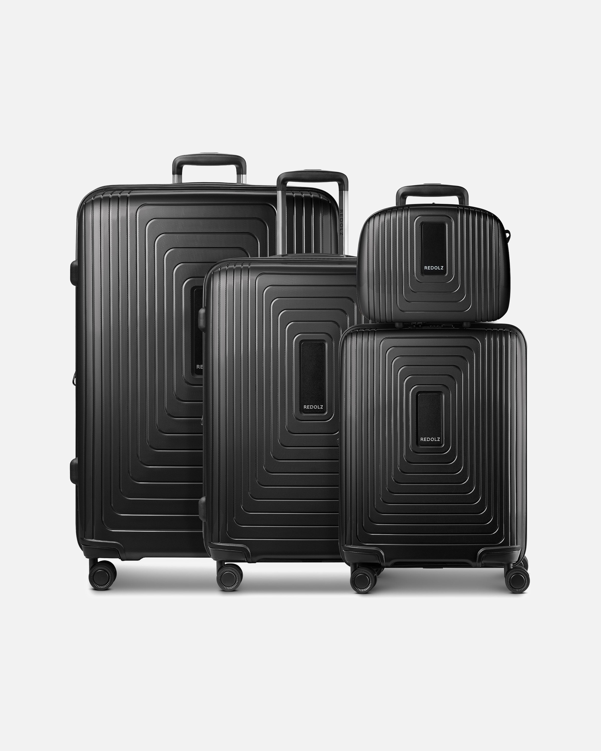 Koffer für Männlich Redolz Essentials 14 4-Rollen Kofferset + Beautycase 4 tlg. mit Dehnfalte black metallic