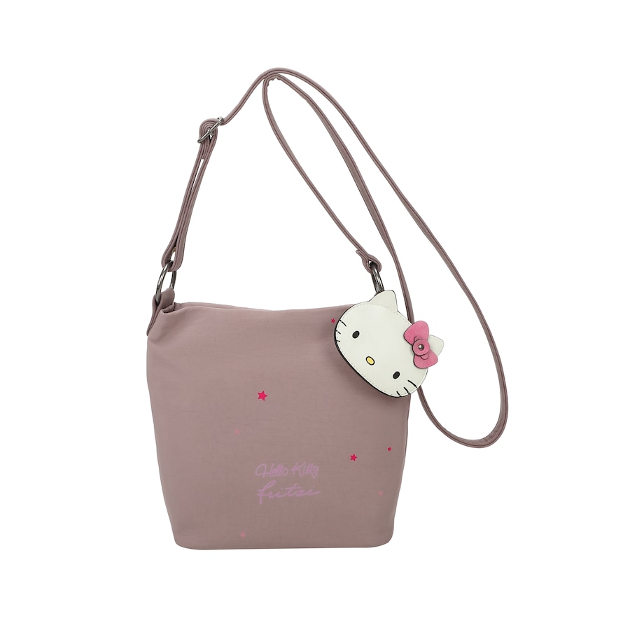 Hello Kitty x Fitzi Schultertasche fritzi Cross mit einem dekorativen Kitty-Anhänger braun Grau Damen