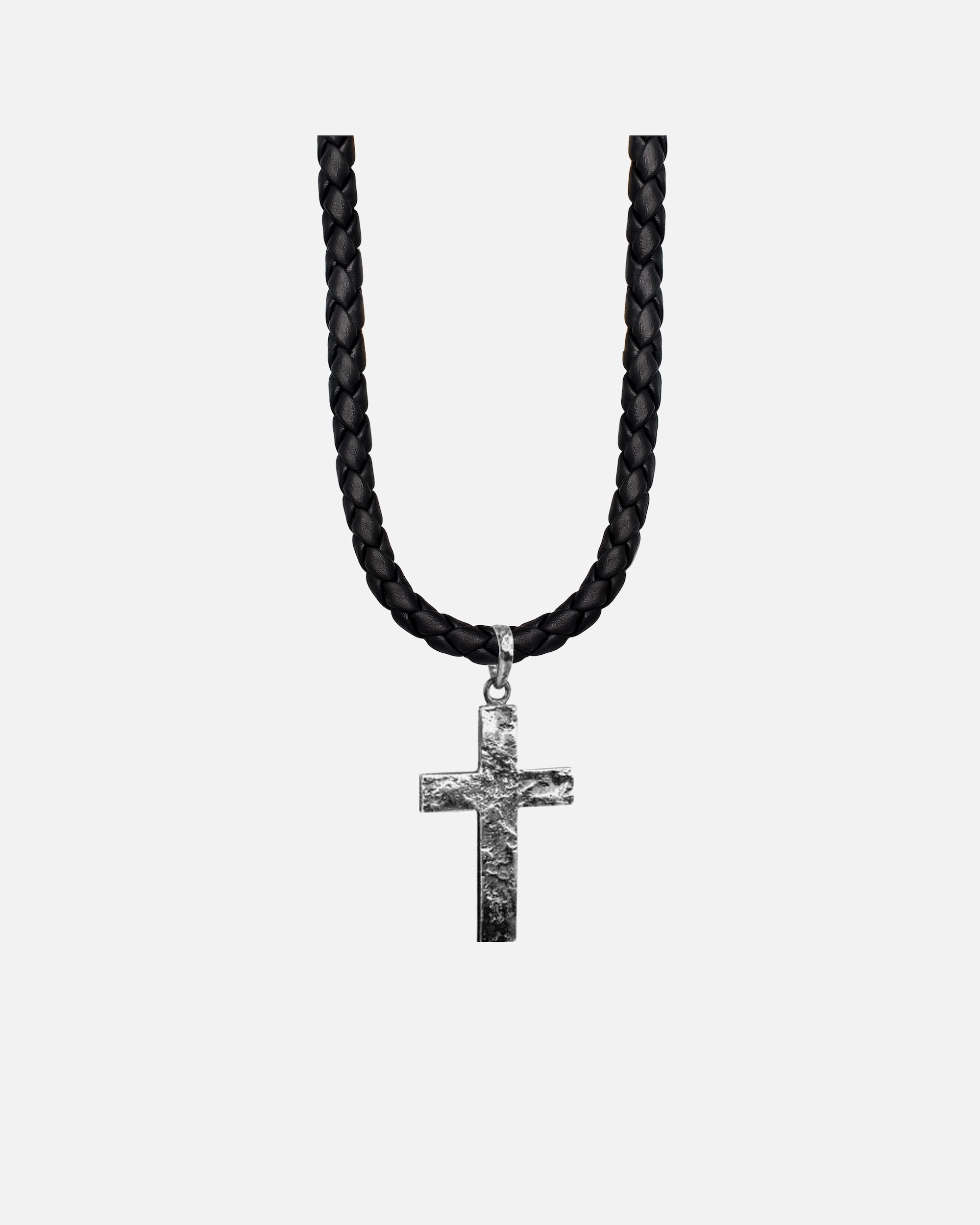 Halskette für Männlich KUZZOI Herren Kreuz Oxidiert Leder in 925 Sterling Silber 50
