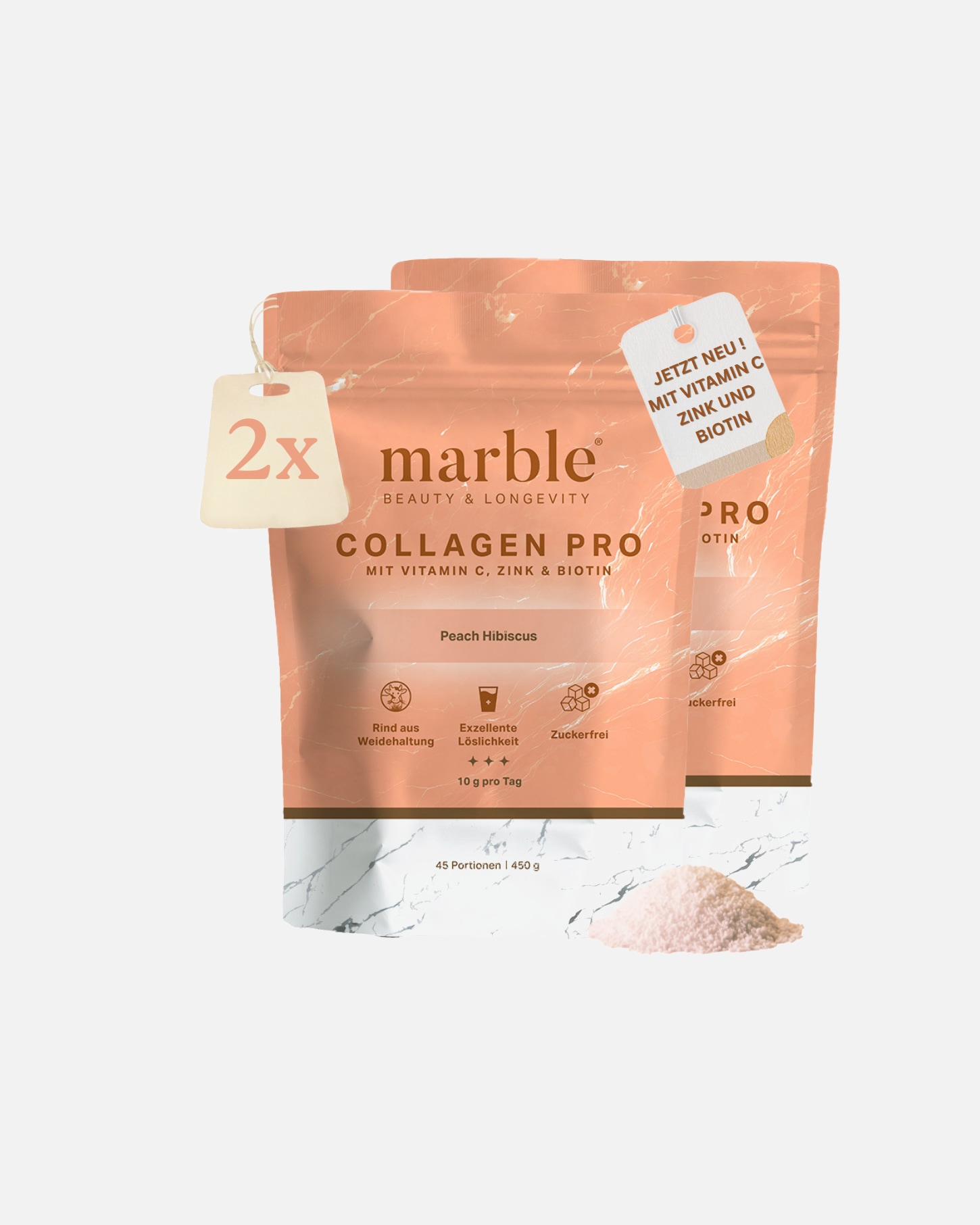 Nahrungsergänzungsmittel für Unisex marble Collagen Pro – Peach Hibiscus mit Vitamin C, Zink, Biotin – 2er Pack 2er Pack marble Collagen Pro – Peach Hibiscus mit Vitamin C, Zink & Biotin