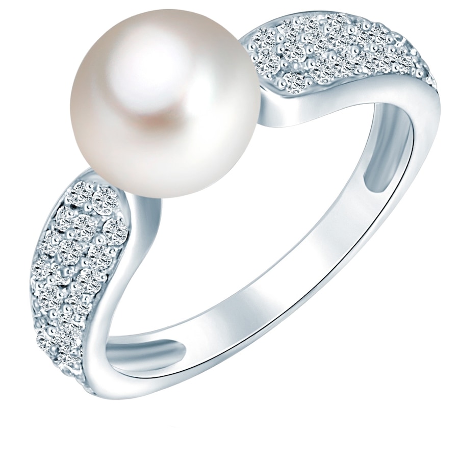 Valero Pearls Perlen-Ring aus Sterling Silber in silber mit Zirkonia Süßwasser-Zuchtperle 62 Damen