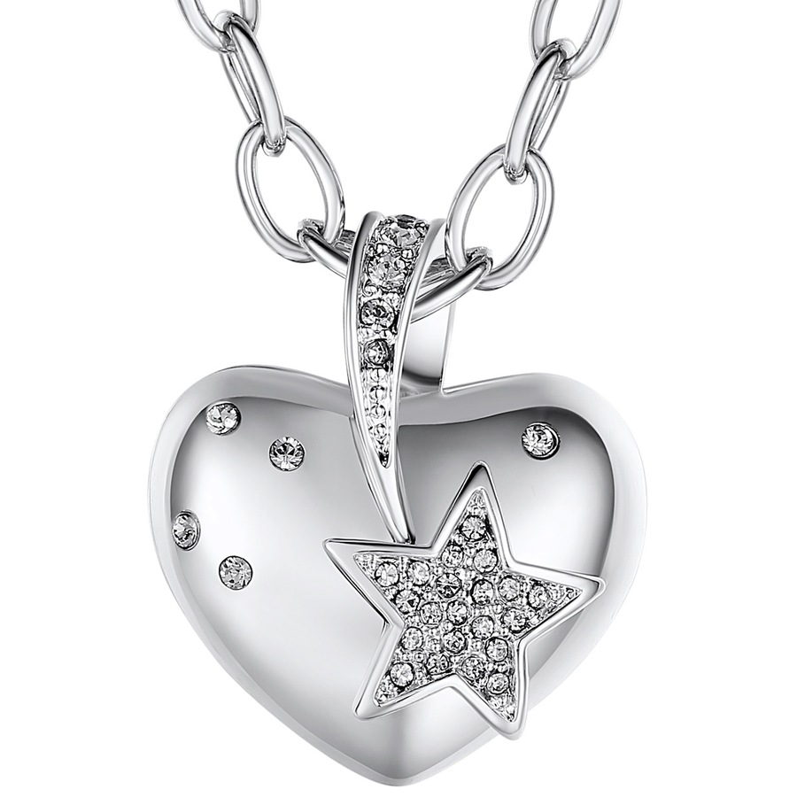 Lulu & Jane Halskette Herz Metall-Legierung verziert mit Kristallen von Swarovski in Silber 42,0 cm Basiskette + 5,0 Verlängerung Damen