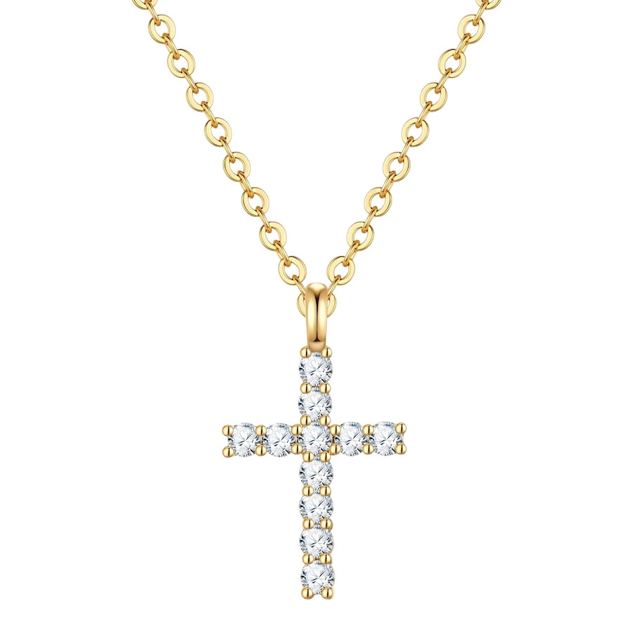 Lulu & Jane Halskette Kreuz aus Messing in gelbgold mit Zirkonia 40,0 cm Basislänge + 7,0 Verlängerung Damen