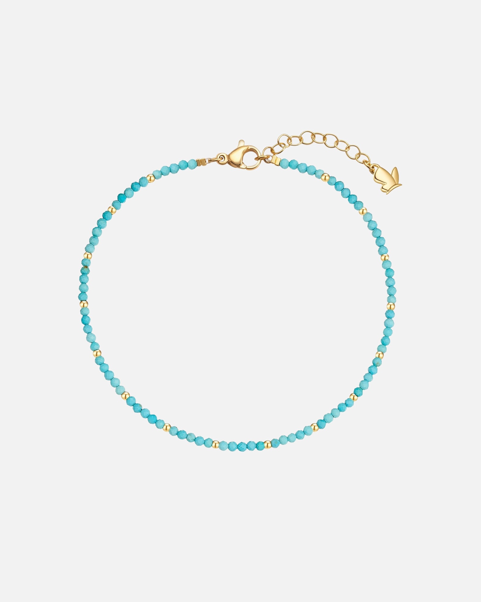 Schmuck für Weiblich Glanzstücke München Edelsteinfusskette aus Edelstahl in Gelbgold mit Türkis (rek.) 22,0 cm Basislänge + 3,0 cm Verlängerung