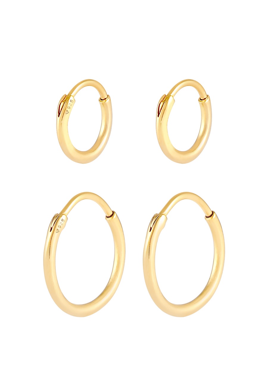 KUZZOI Herren Creolen Set Duo Basic 925 Silber goldfarben