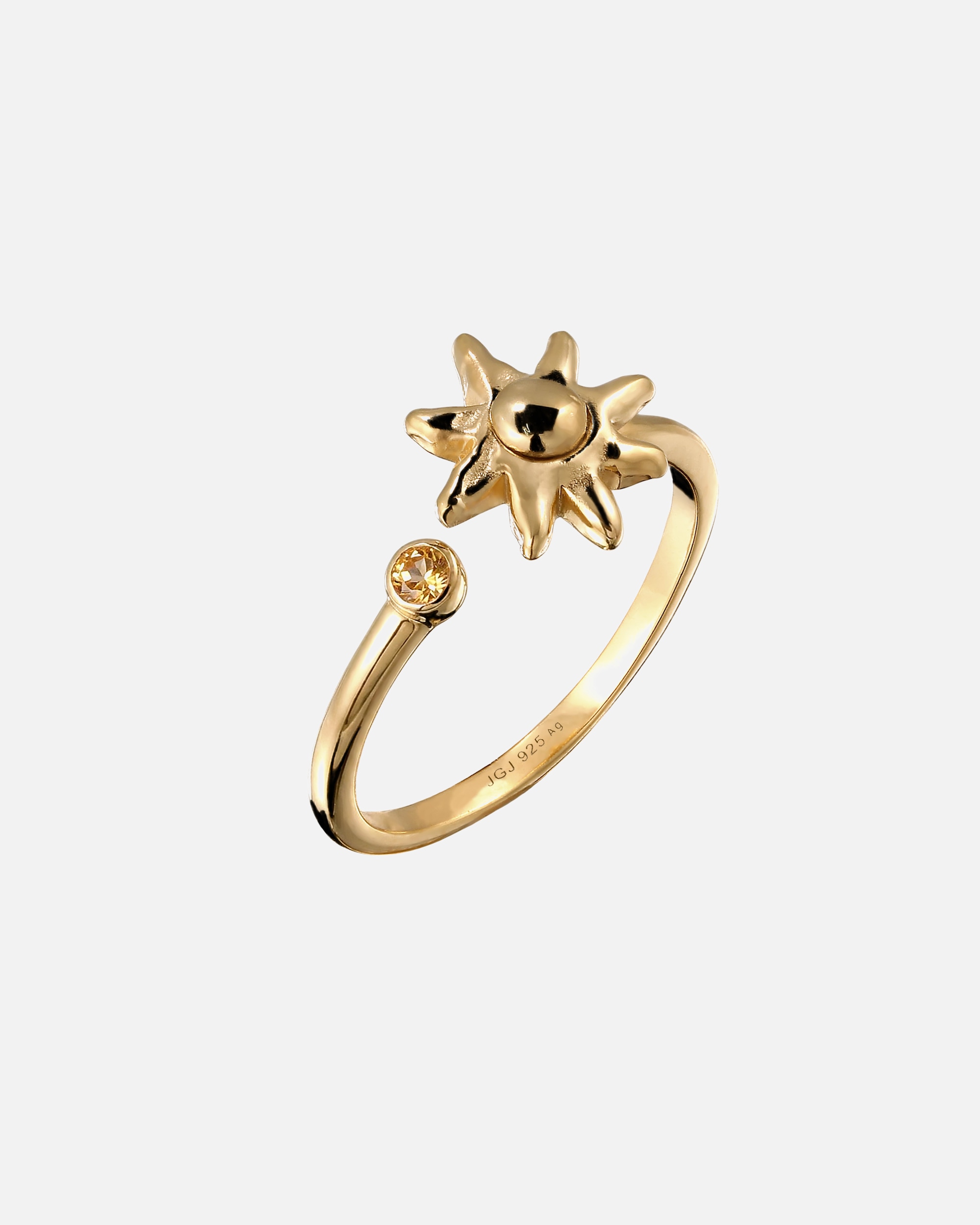 Ring für Weiblich Elli mit Citrin Sonnensymbol Gelb 925 Sterling Silber vergoldet 58