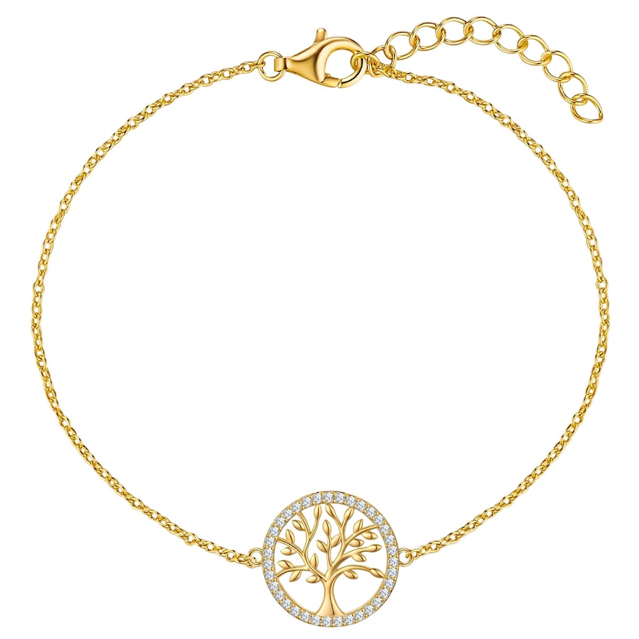 Rafaela Donata Armband Lebensbaum aus Sterling Silber in Gelbgold mit Zirkonia 17,0 cm Basislänge + 3,0 Verlängerung Damen