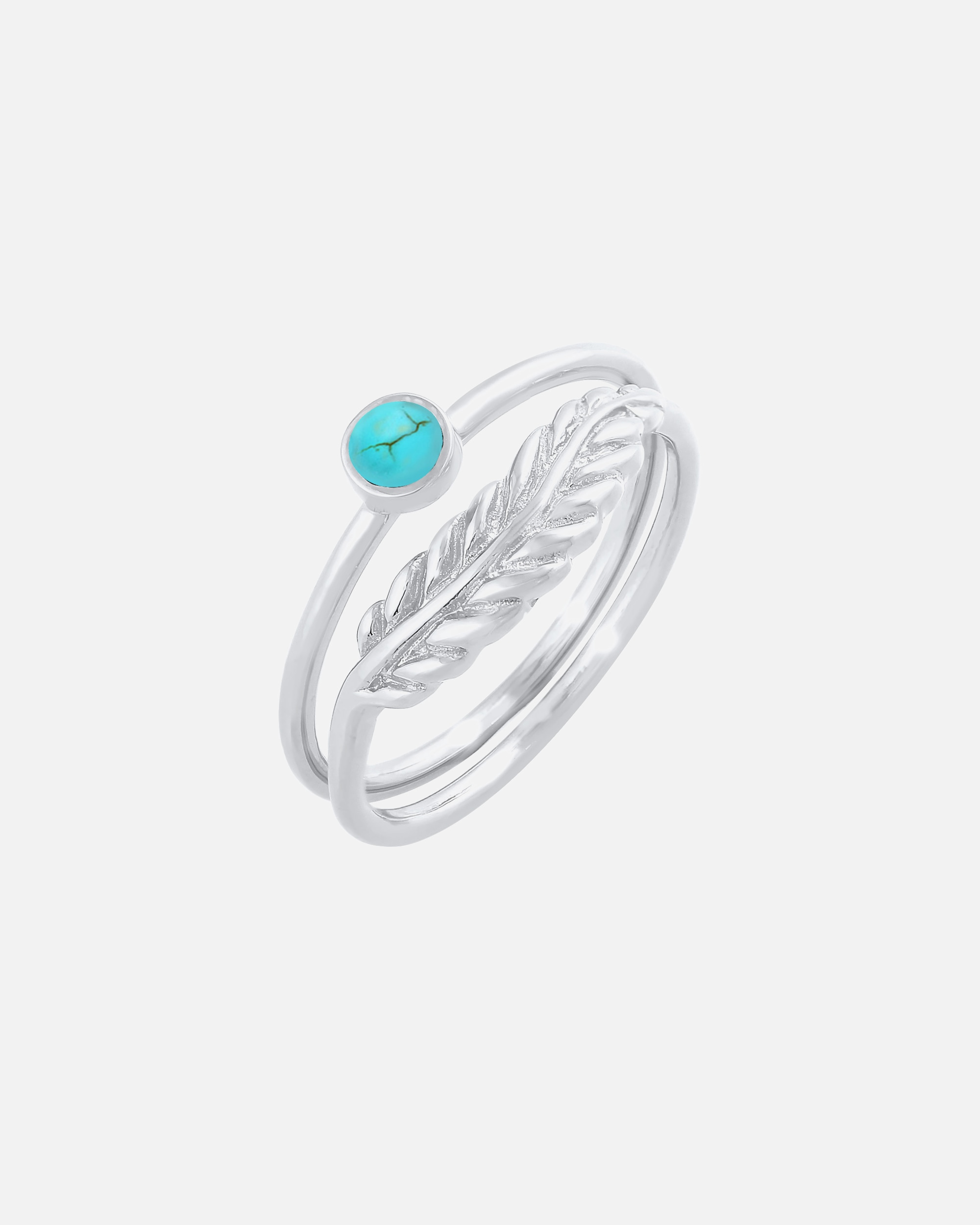 Ring für Weiblich Elli Elli Ring Feder Howlith Türkis Boho 2er Set 925 Silber 52