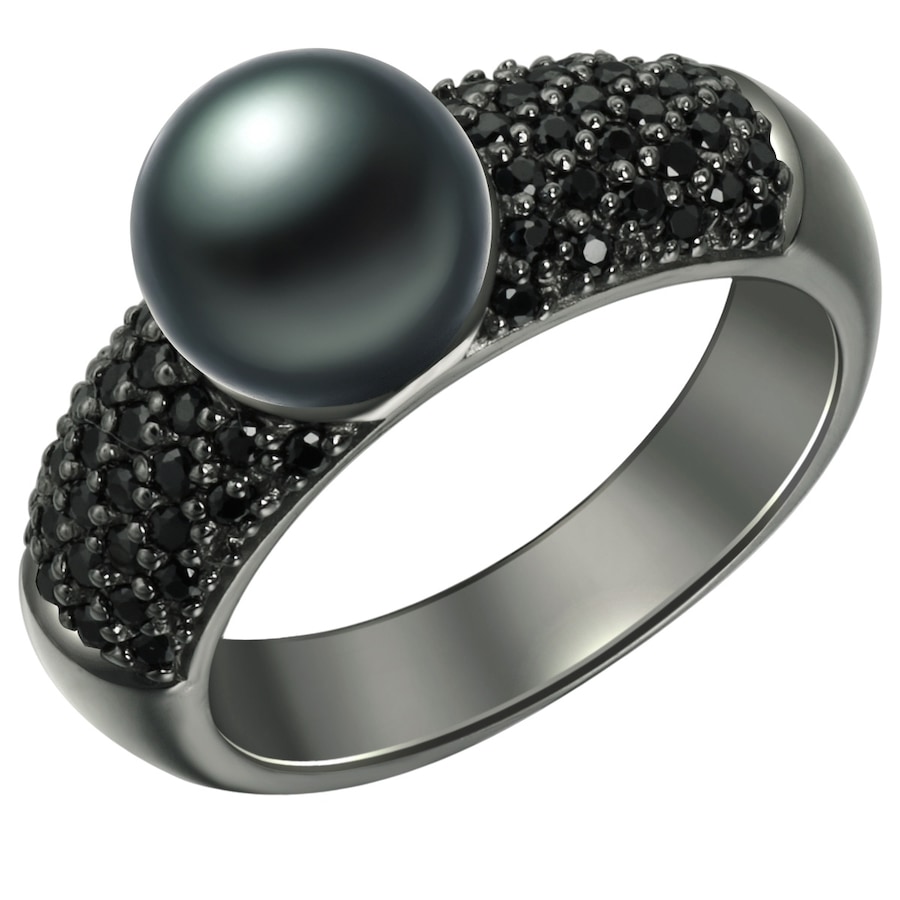 Valero Pearls Perlen-Ring aus Sterling Silber in schwarz mit Zirkonia Süßwasser-Zuchtperle 60 Damen