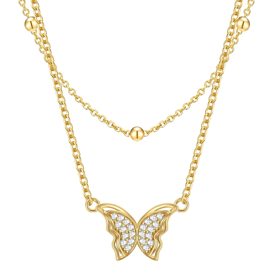 Rafaela Donata Halskette Schmetterling aus Sterling Silber in Gelbgold mit Zirkonia 39,0/42,0 cm Basiskette + 7,0 Verläng Damen