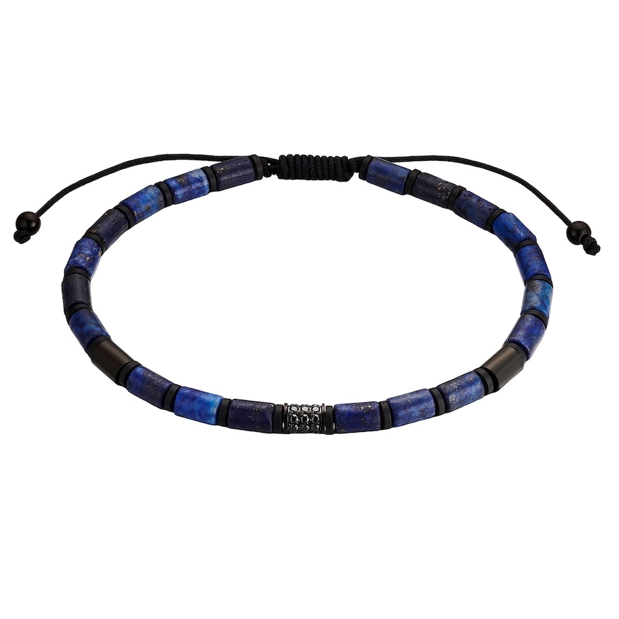 True Rebels Armband aus Edelstahl in schwarz mit Hämatit und Lapislazuli 19,0 - 23,0 cm, flexibel einstellbar Herren