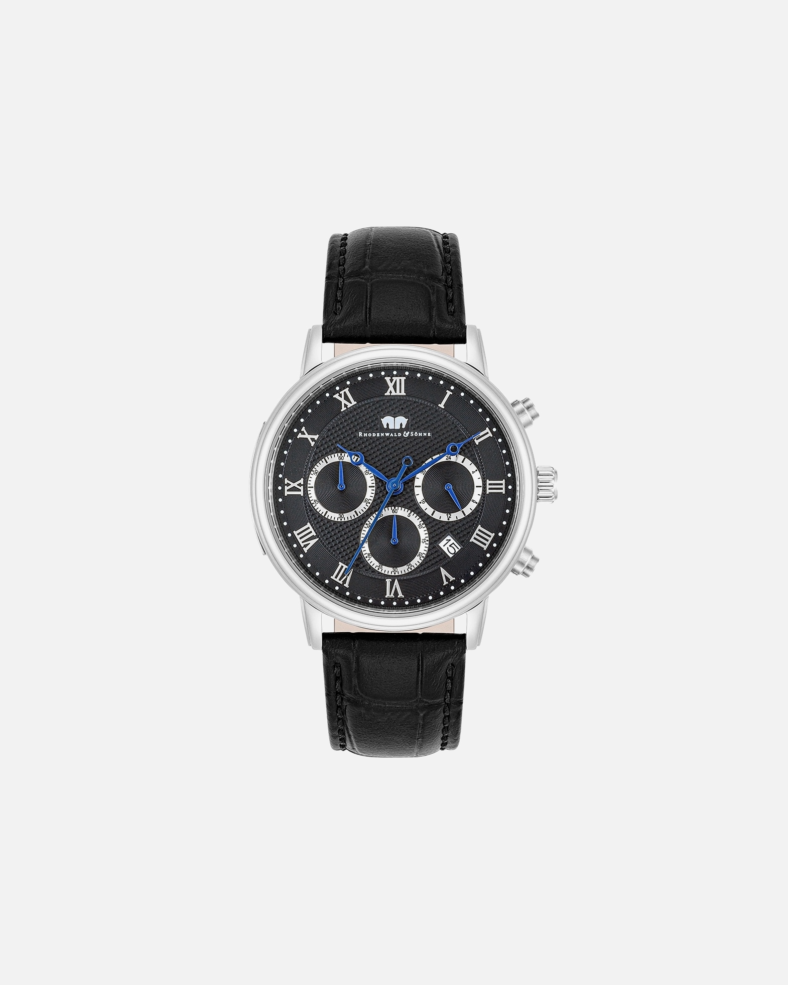 Uhr für Männlich Rhodenwald & Söhne Armband-Uhr Moonlight aus Echtleder in schwarz 40,0 mm