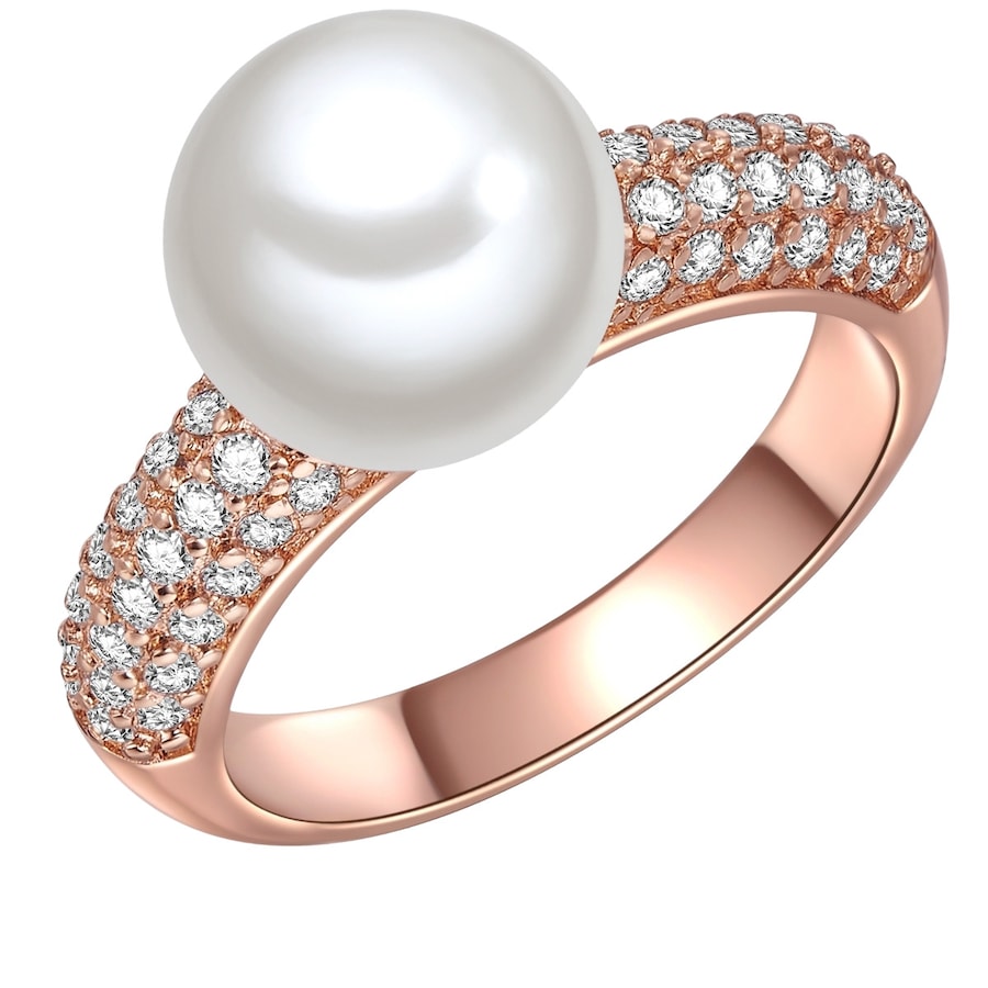 Lulu & Jane Perlen-Ring aus Messing in Roségold mit Zirkonia und Muschelkernperle 54 Damen