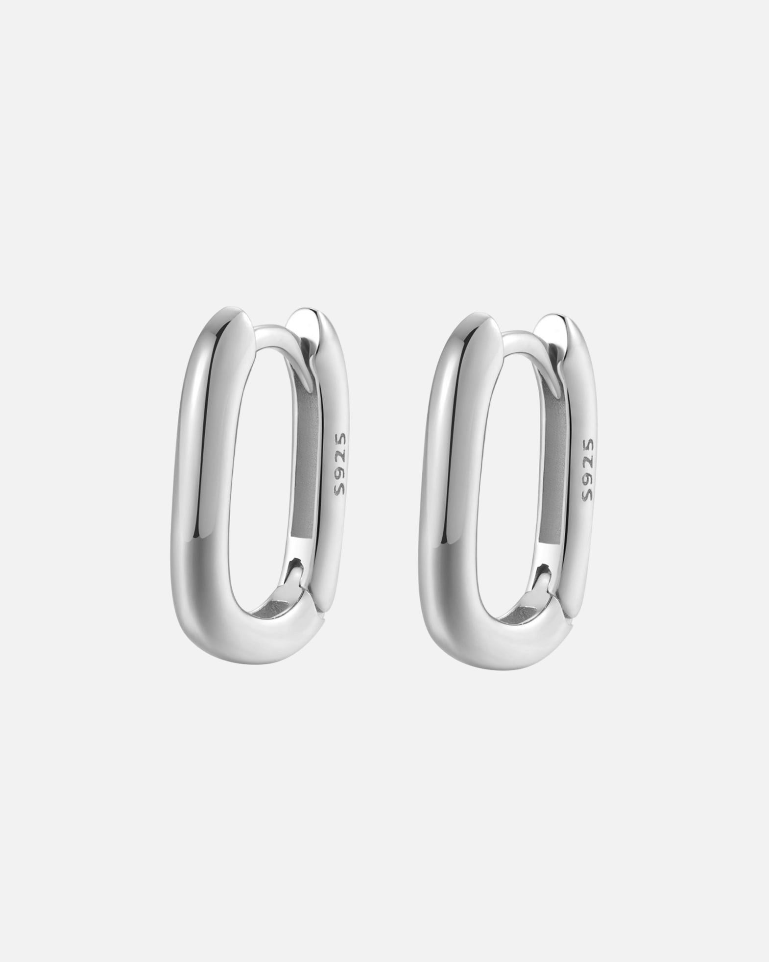 Creolen für Unisex Hey Happiness Default Brand Line Ovale Huggie Creolen 925 Sterlingsilber Silber