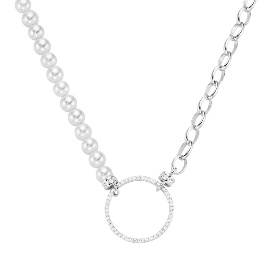 Giorgio Martello Milano Collier mit weißen Muschelkern-Perlen und Zirkonia, Silber 925 Damen