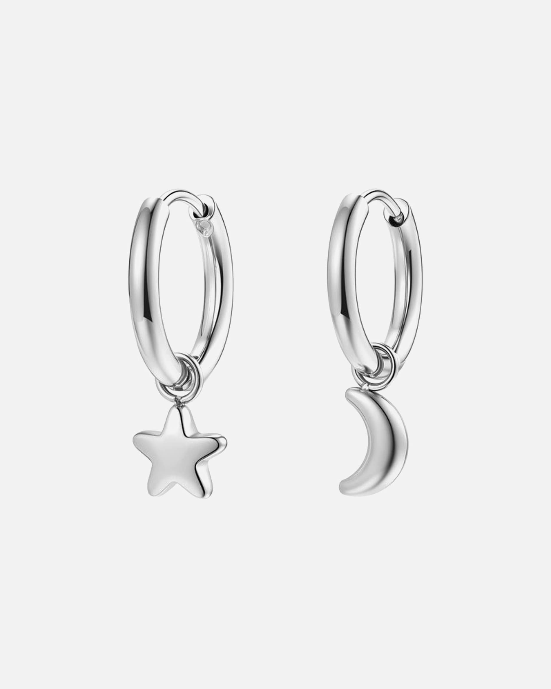Ohrringe für Weiblich Hey Happiness Default Brand Line Mond & Stern Creolen – Edelstahl, wasserfest Silber