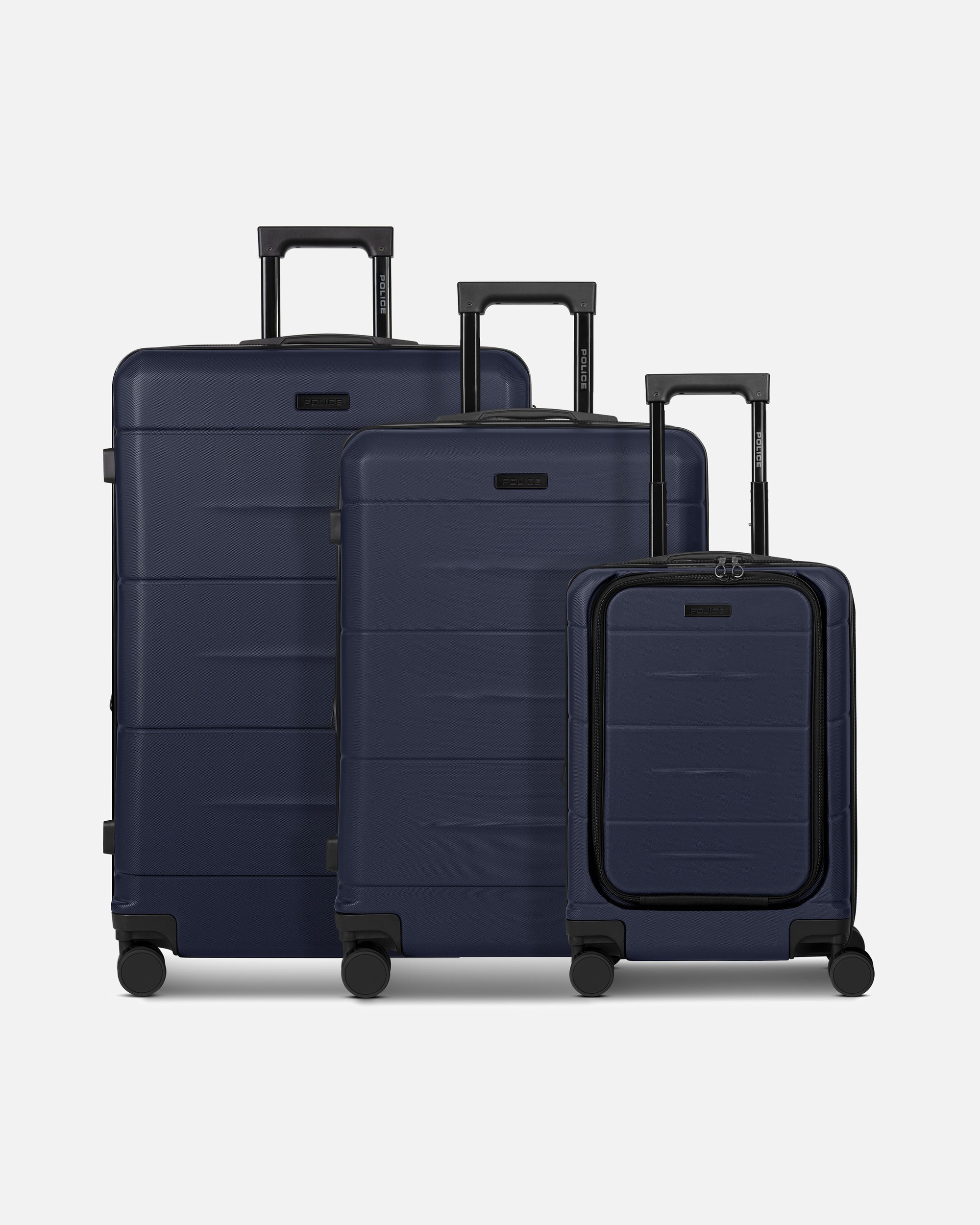 Koffer für Männlich Police London 4 Rollen Kofferset 3-teilig mit Dehnfalte dark navy