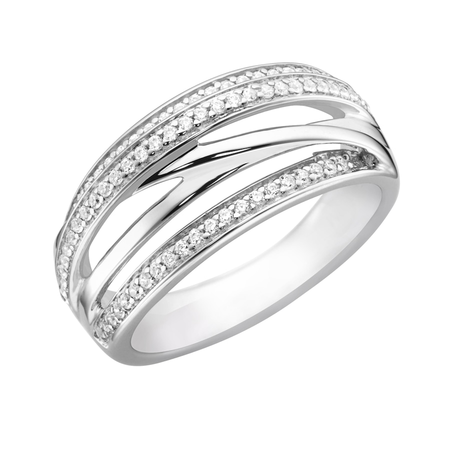Smart Jewel Ring verschlungen mit Zirkonia Steinen, Silber 925 60 Damen