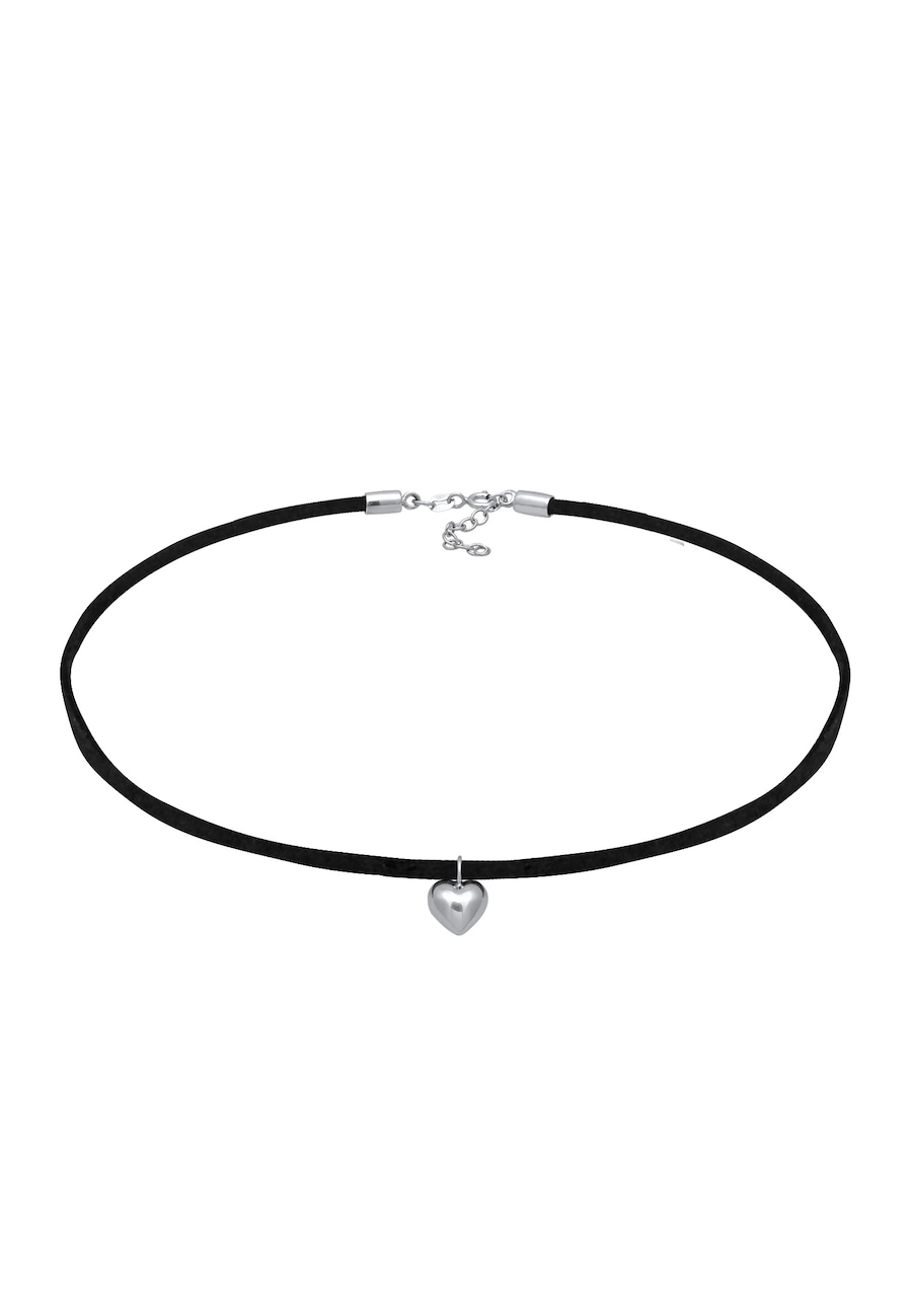 Elli Lederkette Velour Optik Herz Anhänger 925 silber Schwarz Damen