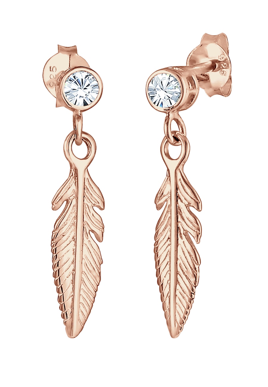 Elli Ohrringe Feder Boho Hippie 925 Silber, mit Kristallen von Swarovski rosefarben Damen