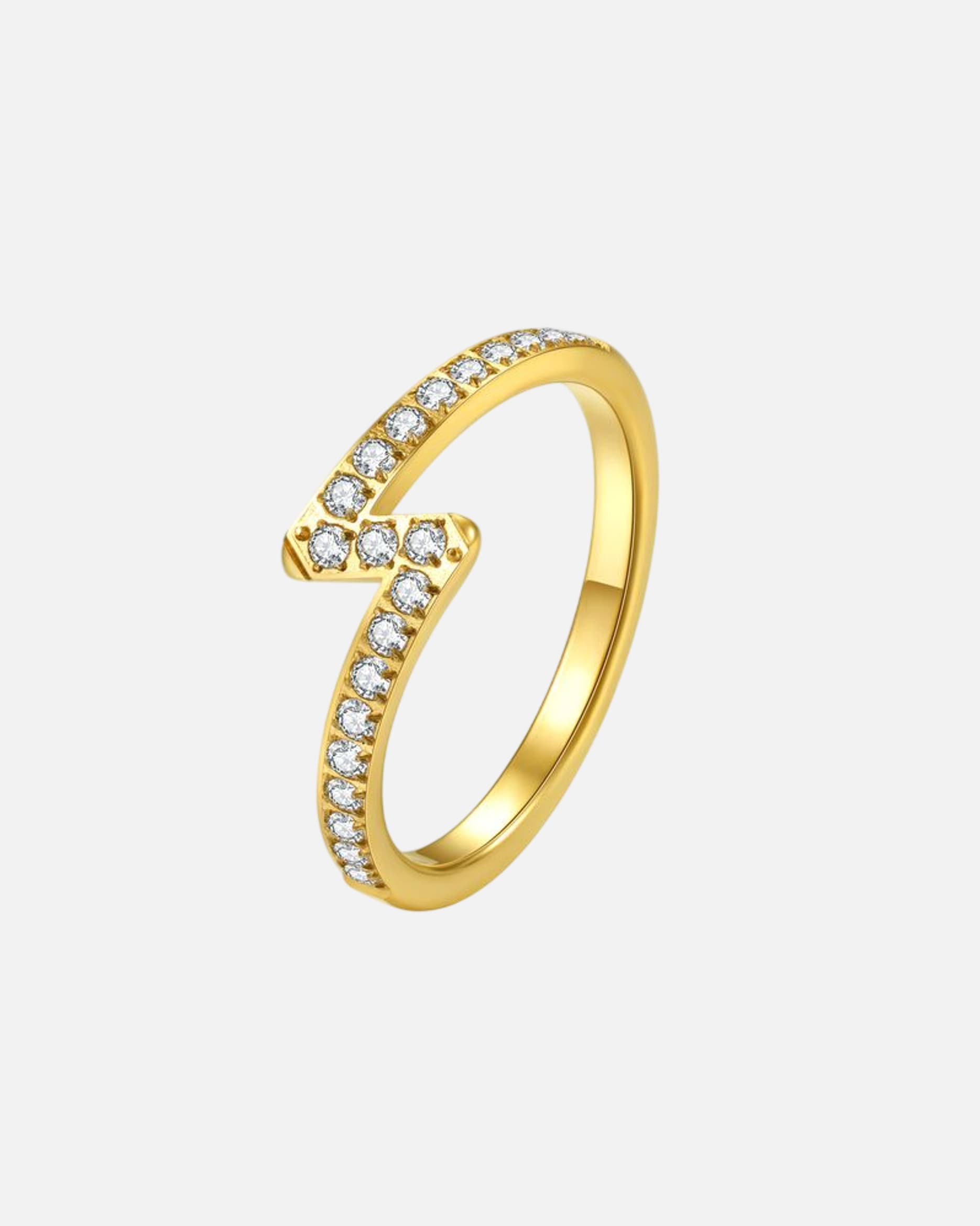 Ring für Weiblich Hey Happiness Default Brand Line Blitz Ring mit Edelsteinen – Edelstahl, 18 K Goldvergoldung 57