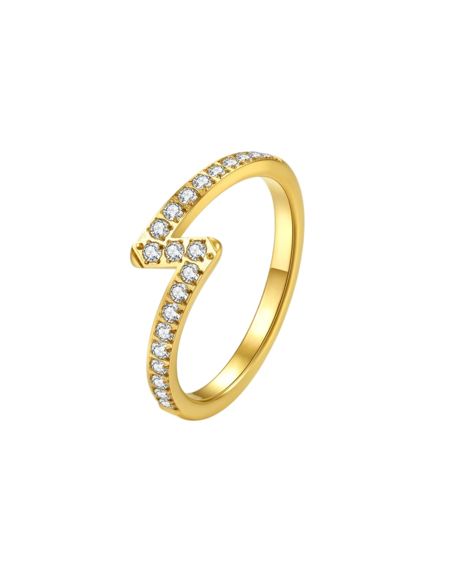 Hey Happiness Blitz Ring mit Edelsteinen – Edelstahl, 18 K Goldvergoldung 54 Damen