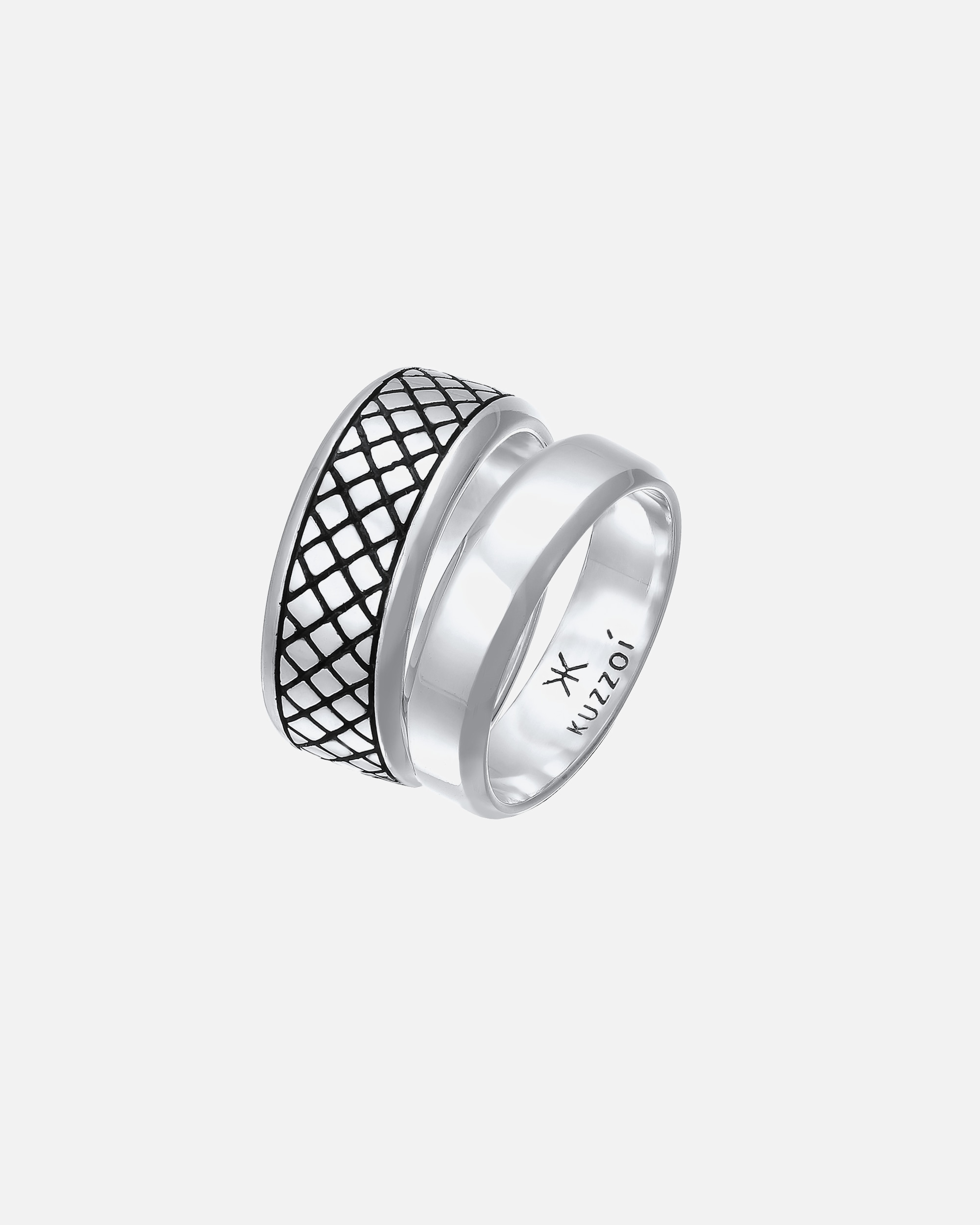 Ring für Männlich KUZZOI Herren Bandring Basic 2er Set 925 Silber 62