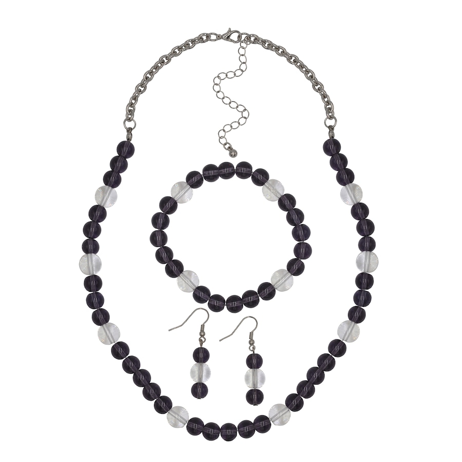 Steuer Set Collier Armband Ohrhaken Metall Amethyst lila Damen